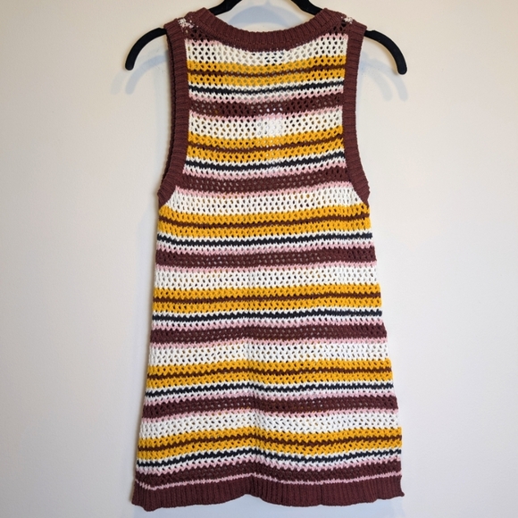 Sanctuary Striped Burgundy Pink White Gold Black Crochet Cotton Tank Top Size XS - Picture 2 of 7